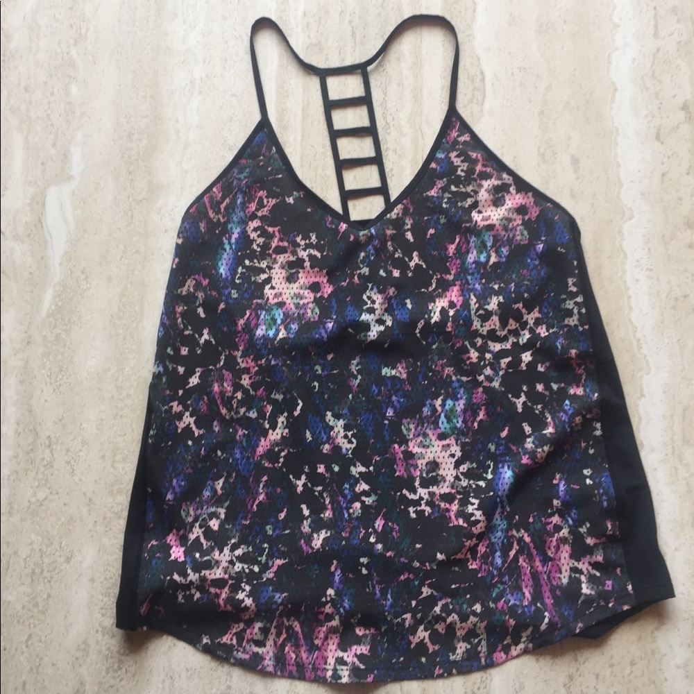 Lululemon Black and Multicolor Pattern Front Tank